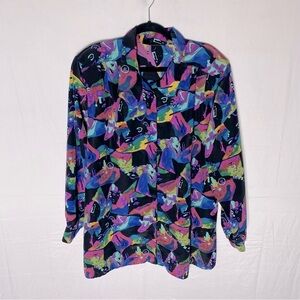 Vintage Bold Print Button Up Long Sleeve Blouse XXL